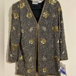 NWT Vintage 100% Silk beaded floral deadstock blazer cardigan gold black india Size M Photo 0
