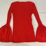 CAbi Ribbed knit cardigan trumpet bell sleeve snap closure stretch red-orange coral Photo 2