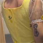 Sugar Thrillz Yellow Mini Dress with Mesh Sleeves and Pineapple Embroidery Size L Photo 1