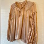 Chelsea and Violet  Ruffle Boho Champagne Tan Blouse Photo 1