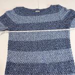 L.L.Bean Blue Marled Stripe Basketweave Cotton Boat Neck Pullover Sweater MEDIUM Photo 3