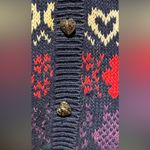 VTG ASHLEY Hand knit cardigan sweater Hearts and Flowers Size L Blue Size L Photo 5