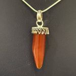 Handcrafted 925 Sterling Silver Natural Stone Carnelian Point Pendant 8.5g. Brown Photo 12