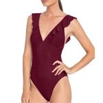 Robin Piccone New.  plum ruffle one piece. Size 14. Retails $168 Photo 3