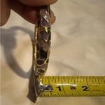 Purple Enamel Gold tone Hinge Bangle Clamper Bracelet EUC Unsigned Photo 3