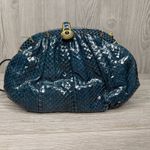 Judith Leiber Python Evening Bag medium clutch cross body purse blue w/ clasp Photo 12