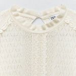 ZARA COTTON ECRU BALLOON SLEEVES KNEE MIXED POINTELLE LACE KNIT ROMANTIC DRESS M Photo 2