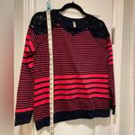Bare Denim Crew Neck Lace Shoulder Pink Navy Stripe Long Sleeve Shirt Size M Size M Photo 3