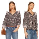Cleobella Bohemian Ruffle Brynlee Blouse Fan Print Small Organic Indian Cotton Photo 10