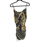 Princess Polly  Ruched Mini Dress Satin Floral Chain Print Black Gold 4 Photo 1