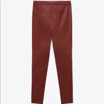 ZARA  High Rise Waist Faux Leather Pants Leggings Zip Hem BURGUNDY RED SIZE L NEW Photo 5