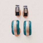 None Clip on vintage style half hoop chunky blue silver gemstone earrings Photo 0