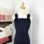 Club Monaco Windowpane Check Jumpsuit Navy Blue Sz 4 Sleeveless Cropped Grid Photo 2