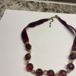 Monet Signed  Necklace Gold Tone Maroon Glass Bead / Ribbon - Beaded Photo 4