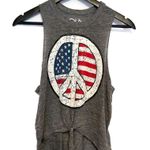 Chaser Peace Sign USA Tank Top Tie Front Gray Burnout Size Small 4th of July Photo 2