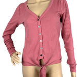 Hollister Henley Button Down V-Neck Long Sleeve Shirt Medium Mauve Pink Photo 0