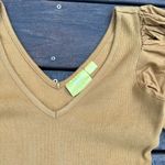Maeve Mustard Yellow Gold  by Anthropologie Ribbed Top w/ Puff Bow Short Sleeves Photo 2