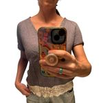 Handmade Handknit purple soft vneck short sleeve sweater Size Large Photo 5