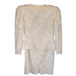 T11 80s VTG D'ore Della Roufogali Beaded Brocade Skirt Suit Floral Pearl Sequin White Size 8 Photo 6