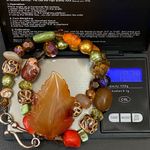 Handmade Carnelian Agate Gemstone Leaf Pendant Fall Theme Beaded Jewelry Set Photo 5