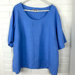 Flax Plus Size Blue Linen Short Sleeve Top Size 1G 18/20 Photo 0