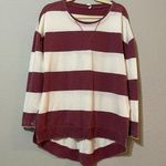Jacks Oversized Maroon Striped Round Neck Long Sleeve Blouse Top Size X Small Photo 0
