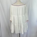 Free People  Sunbeam Mini Dress Ivory Embroidered Off Shoulder Bohemian‎ Small Photo 6