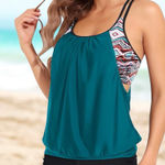 Holipick Tankini Top Blouson Tummy Control Loose Fit Bathing Suit Top Size XL Green Photo 0