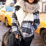 Free People Plaid Sherpa Moto Jacket Checkered Tartan Fuzzy Teddy Biker Coat M Photo 3