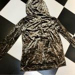 Juicy Couture  Y2K Olive Green Crushed Velvet Hoodie Girlie Metallic Oversized XS Photo 7