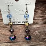 Trifari  Brown Blue & Purple Hue Glass Bead Beaded Drop Pierced Earrings Photo 5