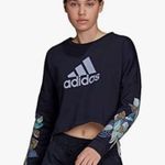 Adidas X Farm Rio Cropped Floral Fleece Logo Sweatshirt Loose Size medium Navy Photo 4