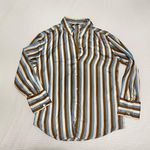 ZARA satin striped shirt blue tan brown longsleeve buttondown Photo 0