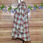 Wrangler  XL Pink Blue Brown Plaid Western Pearl Snap Shirt Embroidered Rhineston Photo 4