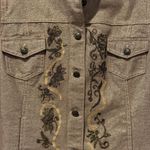 Chico's Gold Brown Sparkle Metallic Denim Floral Embroidery Jacket Size 1 (US 8) Photo 2