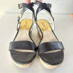Michael Kors  Women’s Black Leather Wedge Platform Sandals Ankle Strap Size 9.5 M Photo 3