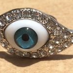 Silver Tone Crystal Blue Evil Eye Novelty Ring Photo 1