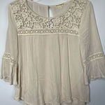 love on a hanger Women's Bell Sleeve Boho Rayon Lace Blouse Cream Medium Photo 0