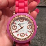 Pink Silicone Jelly Sport Quartz Watch with Rose Gold Face and Rhineston… Photo 5