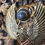 Egyptian Revival Scarab Wing Earrings with Labradorite Gold Photo 4