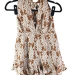 Selfie Leslie Romper Halter Ruffle Floral Print Brown White S Photo 0
