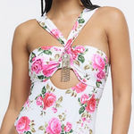 River Island  Floral Cut Out One Piece Swimsuit White Pink 12 Photo 0