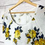 Lucky Brand Linen Blend Yellow Rose White Floral Casual T-Shirt Top Size Large Photo 3