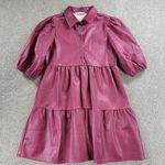 Karlie Womens Faux Leather Dress S Red Puff Sleeve Tiered Button Front Collared Photo 0