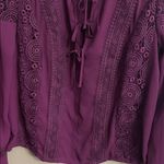Venus  Deep Purple Lace Women's Blouse bow tie button down v neck small crochet Photo 2