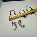 Dangle, Hoop, Ear Crawler Mix Pierced Earrings Lot Of 3 Silver Tone Rhinestone Photo 8