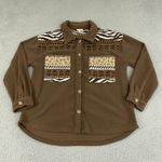 Kori America Fleece Shirt Women XL Brown Animal Print Long Sleeve Button Front Photo 0