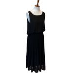 Gracia Black Cocktail Dress Medium Minimalist Cutout Pleated Sheer LBD Adjustable Photo 8