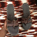 Y2K Boho Earthy Gladiator Brown Black leather thong sandals heels chunky gothic whimsygoth grunge festival Sz 7.5M Measurement in pics Photo 0