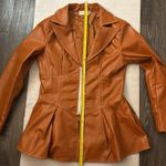 Pressed Brown Zip Up Peplum PU Jacket Swing Coat XL Boho Indie Rocker Glam Retro Photo 7